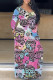 Light Purple Casual Print Basic V Neck Long Sleeve Dresses
