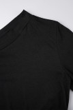 Black Casual Solid Basic Oblique Collar Regular Jumpsuits