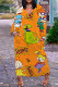 Orange Casual Cartoon Print Basic V Neck Long Sleeve Dresses