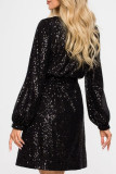 Pink Casual Patchwork Sequins O Neck Long Sleeve Dresses