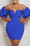 Red Sexy Solid Backless Off the Shoulder One Step Skirt Dresses