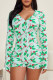 Light Green Sexy Print Patchwork Buckle V Neck Skinny Rompers