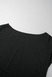 Black Casual Solid Backless Oblique Collar Short Sleeve Two Pieces