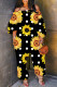 Black Yellow Casual Print Basic Off the Shoulder Regular Jumpsuits