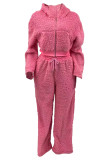 Pink Casual Solid Patchwork Zipper Collar Long Sleeve Two Pieces