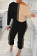 Khaki Casual Daily Simplicity Mixed Printing Printing Contrast Off the Shoulder Long Sleeve Two Pieces