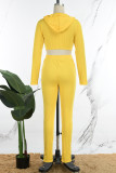 Yellow Casual Solid Patchwork Zipper Collar Long Sleeve Two Pieces