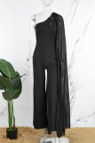 White Casual Daily Elegant Cut Out Asymmetrical Solid Color One Shoulder Regular Jumpsuits
