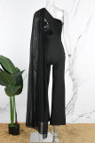 White Casual Daily Elegant Cut Out Asymmetrical Solid Color One Shoulder Regular Jumpsuits