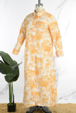 Orange Casual Print Patchwork Shirt Collar Long Dress Plus Size Dresses (Subject To The Actual Object)