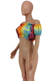 Colour Sexy Casual Print Tie Dye Backless Off the Shoulder Tops