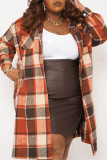 Green Casual Plaid Print Patchwork Turndown Collar Plus Size Overcoat