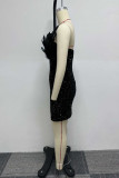 Black Party Elegant Formal Sequins Feathers Strapless Strapless Dress Dresses