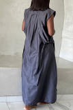 Grey Casual Solid Patchwork O Neck Long Dress Dresses