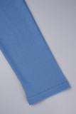 Blue Casual Solid Patchwork Stringy Selvedge V Neck Irregular Dress Dresses
