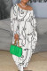 White Sexy Print Patchwork Pocket Oblique Collar Printed Dress Dresses