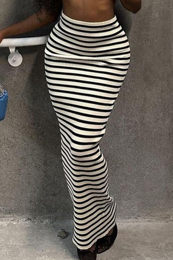 Stripe Casual Striped Patchwork Regular Mid Waist Full Print Bottoms