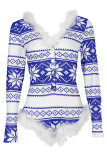 Blue White Sexy Print Patchwork Christmas Day Sleepwear
