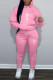 Pink Casual Print Basic Hooded Collar Plus Size Two Pieces
