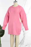 Pink Sexy Solid Hollowed Out Patchwork Shirt Collar Long Sleeve Plus Size Dresses