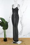White Sexy Solid Patchwork Backless Hot Drill Spaghetti Strap Long Dress Dresses