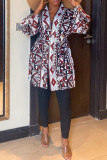 Green Casual Print With Belt Outerwear
