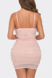 Pink Sweet Daily Party Elegant Formal Beading Hot Drill Spaghetti Strap Dresses