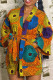 Orange Casual Print With Belt Outerwear