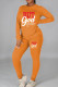Orange Casual Print Patchwork O Neck Long Sleeve Two Pieces