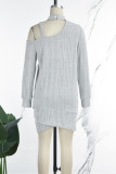 Grey Casual Solid Basic Halter Long Sleeve Dresses