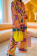 Yellow Casual Print Basic Shirt Collar Long Sleeve Two Pieces
