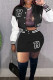 Black Casual Print Patchwork Pocket Buckle O Neck Long Sleeve Two Pieces