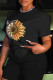 Black Casual Daily Print Patchwork O Neck T-Shirts
