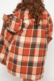 Khaki Casual Plaid Print Patchwork Turndown Collar Plus Size Overcoat
