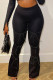 Black Casual Solid Bandage Patchwork Pocket Boot Cut High Waist Speaker Patchwork Bottoms