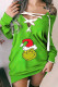 Olive Green Casual Print Patchwork Cross Straps Asymmetrical Collar Straight Dresses