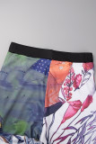 Colour Casual Print Patchwork O Neck Long Sleeve Two Pieces