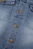 Light Blue Casual Solid Patchwork Turndown Collar Long Sleeve Skinny Denim Jumpsuits