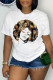 White Casual Street Print Patchwork O Neck T-Shirts