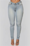 Deep Blue Fashion Casual Solid Basic High Waist Skinny Denim Jeans
