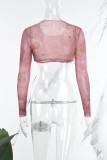 Red Street Print Patchwork O Neck Tops