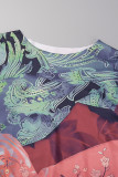 Colour Casual Print Patchwork O Neck Long Sleeve Two Pieces