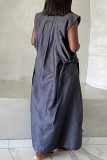 Grey Casual Solid Patchwork O Neck Long Dress Dresses