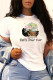 White Casual Daily Print Patchwork O Neck T-Shirts