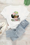 White Casual Daily Print Patchwork O Neck T-Shirts