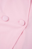 Cyan Casual Solid Patchwork Buttons Turn-back Collar Long Sleeve Two Pieces