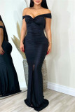 Red Sexy Formal Solid Backless Slit Off the Shoulder Long Dress Dresses