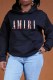 Black Casual Print Letter Hooded Collar Tops
