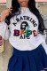 Grey Casual Print Letter O Neck Tops