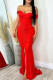 Red Sexy Formal Solid Backless Slit Off the Shoulder Long Dress Dresses